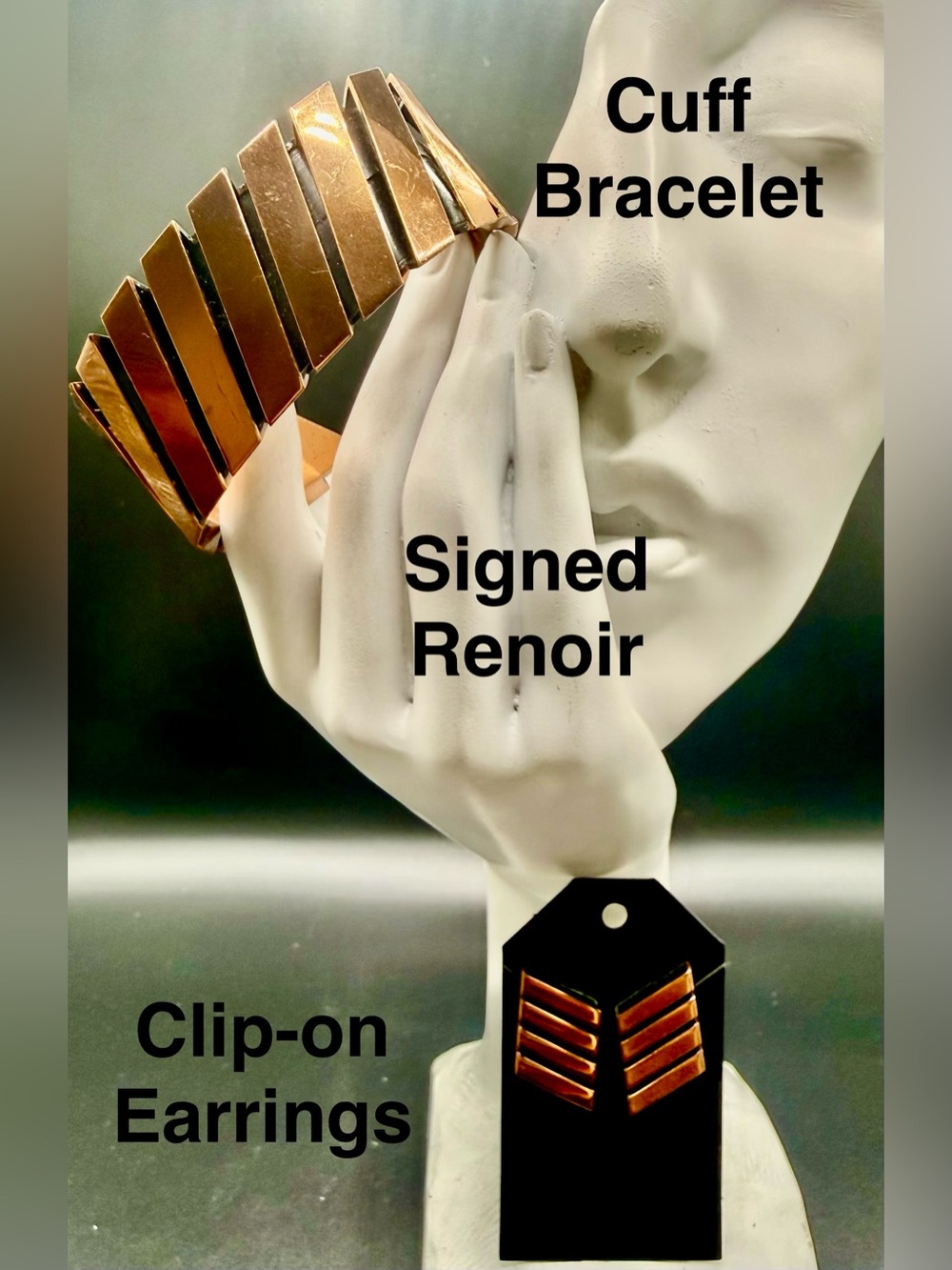 Renoir Modernist Jewelry cooper-Tone Cuff Bracelet & Clip-On Earrings Set